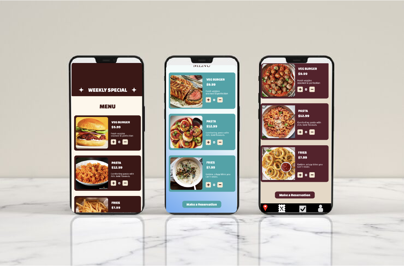 Family of Eateries prototype screen overview